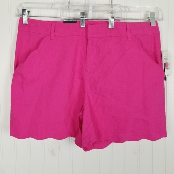 INC NWT Shorts Linen Blend Scallop Hem Regular Fit Women's Size 16 Intense Pink - Picture 12 of 12